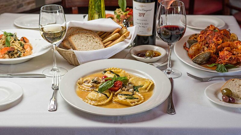 Ravioli entree in a cognac sauce with crushed walnuts